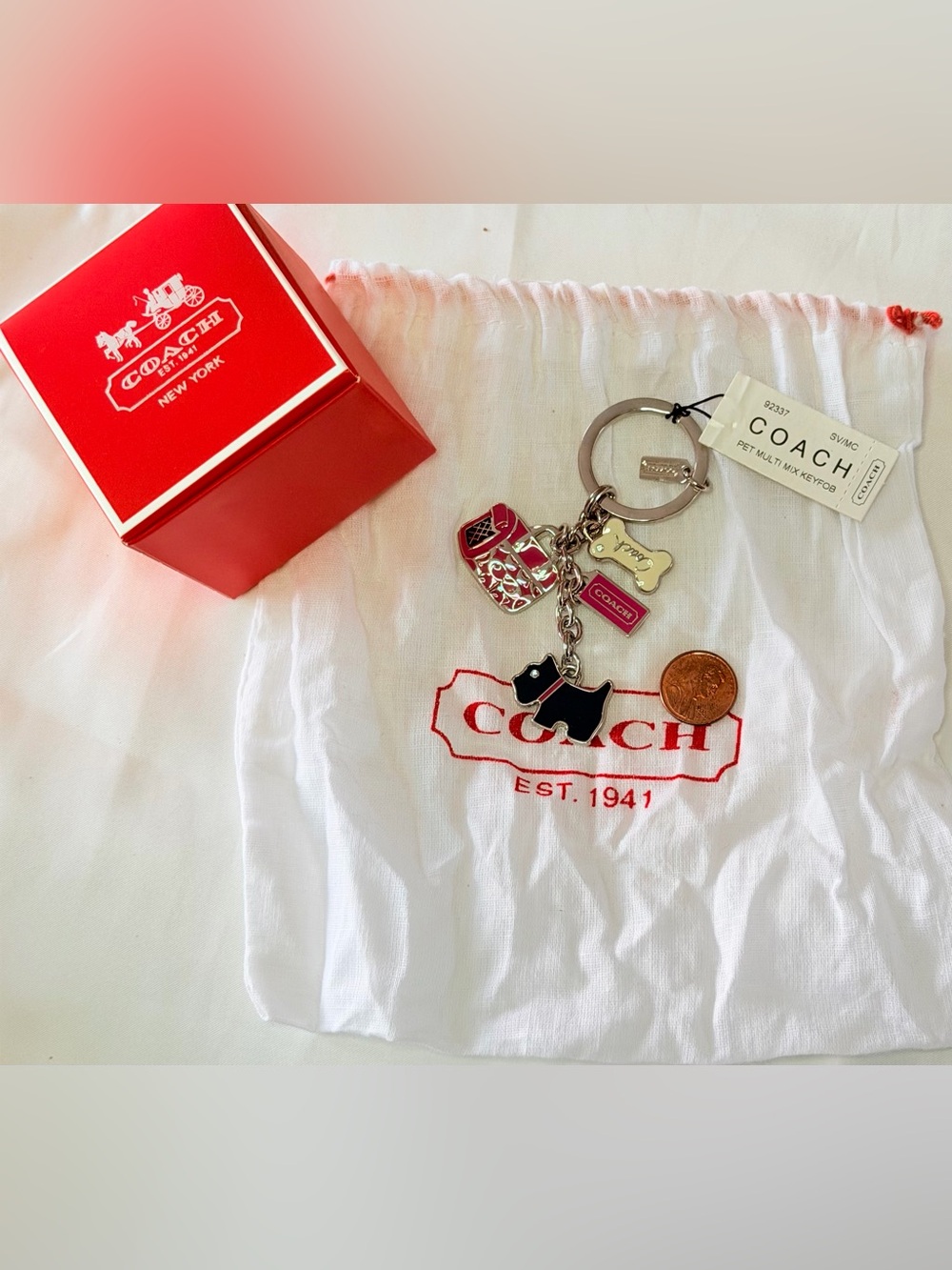Rare Vintage COACH Scottie Dog Multi-Mix Key Fob & Bag Charm - Pristine NWT